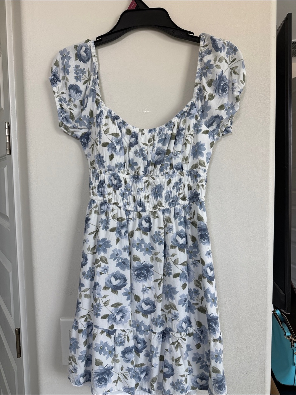Hollister White Dress with Blue Floral Print